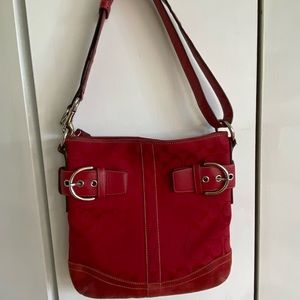 Ladies Red Genuine￼ Coach Signature Shoulder Bag - pre-owned